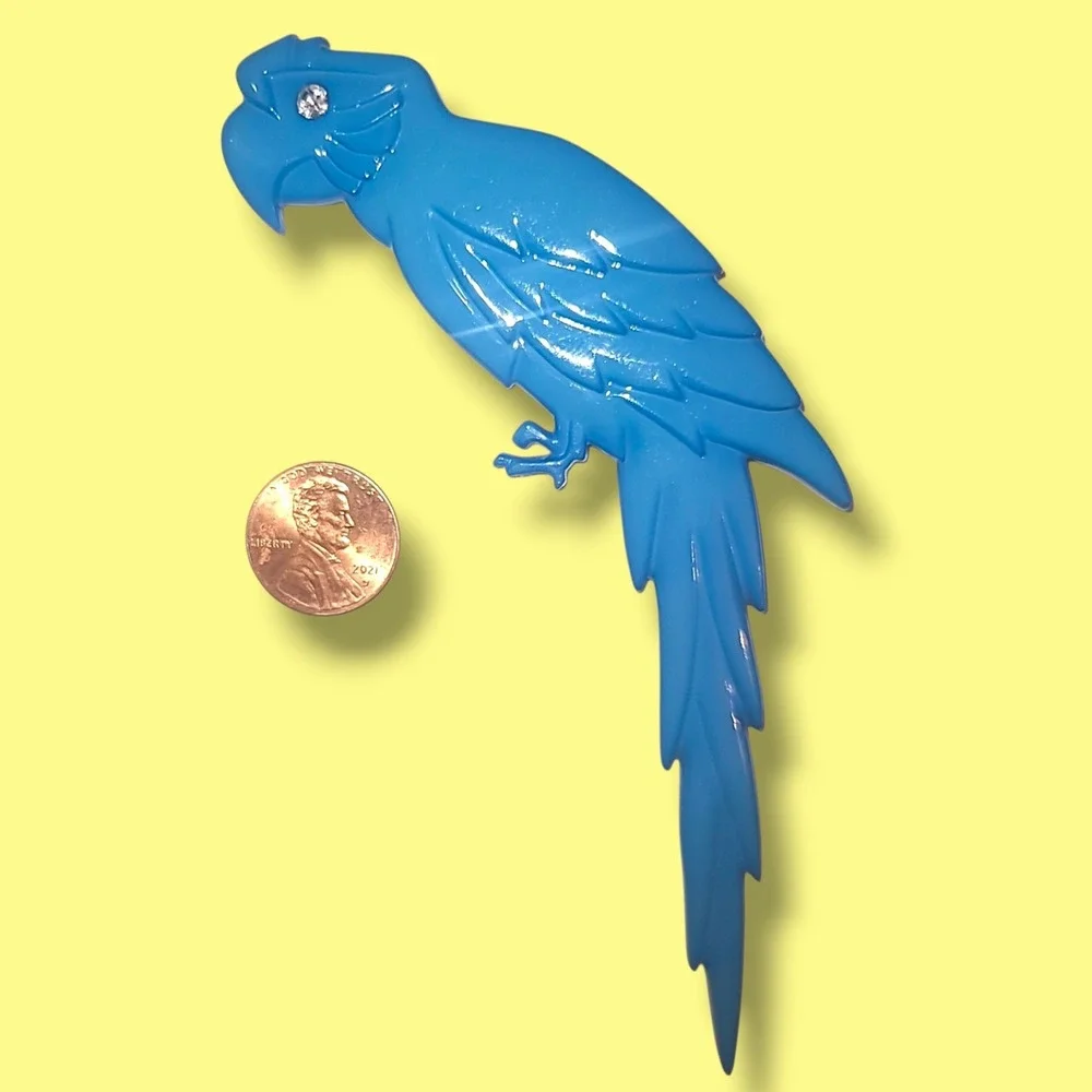 Vintage Plastic Buch+Deichmann Copenhagen Blue‎ Parrot Bird Brooch 5.25